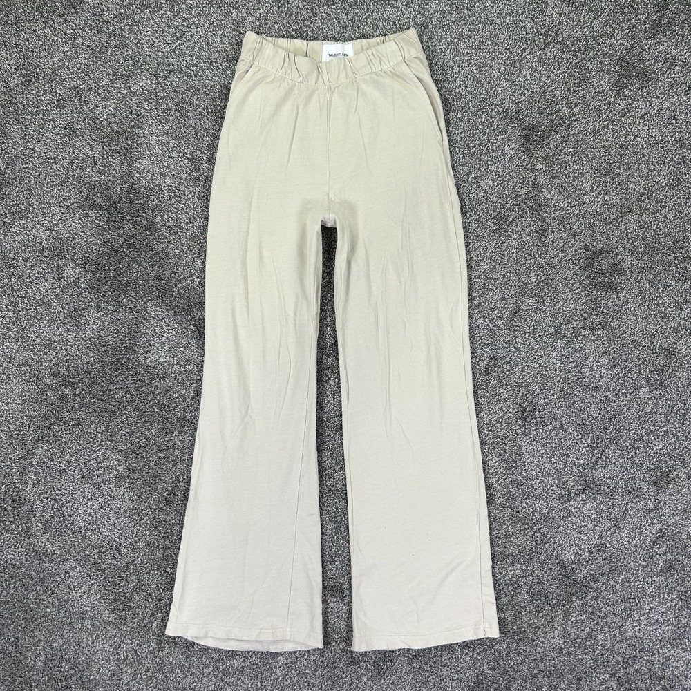 Talentless French Terry Lounge Pants Womens Small Beige Wide Leg Casual Comfort